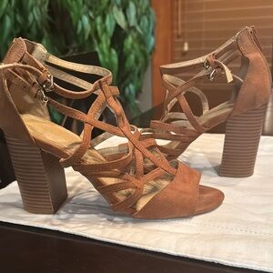 Brash Tan Strappy Block Heels